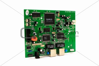 Computer circuit board placed on white background