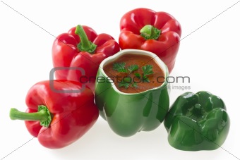 Red bell pepper and  a green pepper ceramic ornament