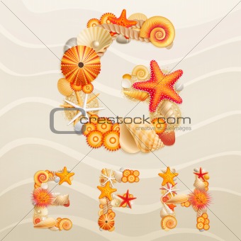 Vector sea life font on sand background.
