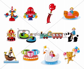 Cartoon Playground Equipment icons set