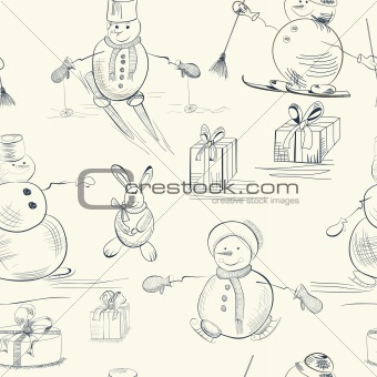 Seamless wallpaper with snowman