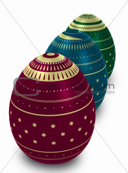 Three ornate eggs
