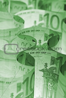 Monochrome green euro banknotes background
