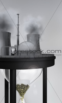 close-up of nuclear power station on huge hourglass in color