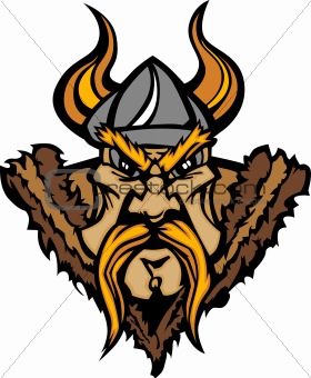 Viking Mascot Vector Cartoon with Horned Helmet