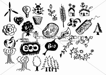 hand drawn nature and eco symbols