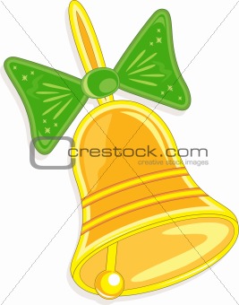 Handbell with green bow,  vector illustration
