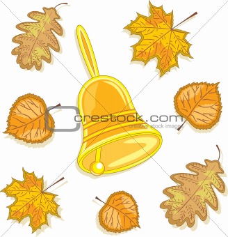 A bell and autumn leaves,  vector illustration