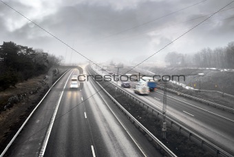 Highway traffic in fog