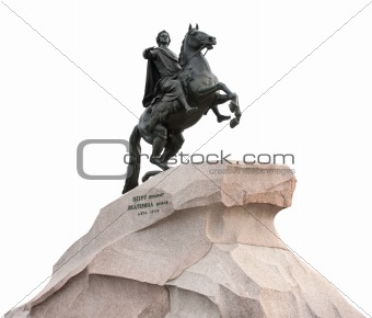 "Bronze Horseman" in Saint-Petersburg, Russia isolated on white.