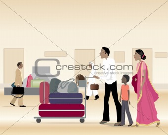 asian family with luggage