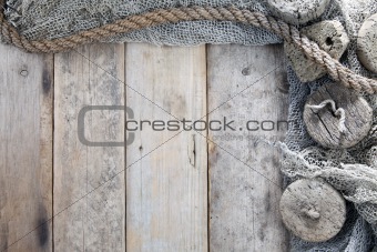 Cork, fishing net and rope