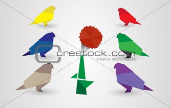 Vector Origami Birds and Flower