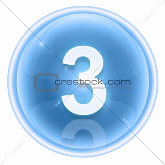 Number three icon ice, isolated on white background