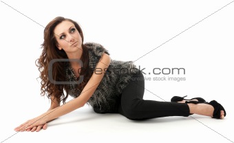 sexy young woman lying on the floor