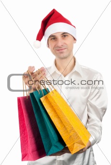 Young men in christmas red hat