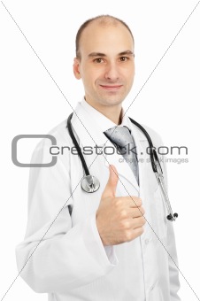 Happy male doctor with thumbs up