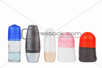 Colorful deodorant on white background