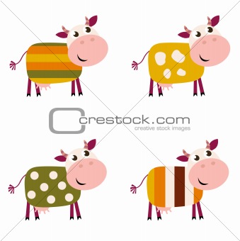Cute color pattern Cows collection isolated on white background
