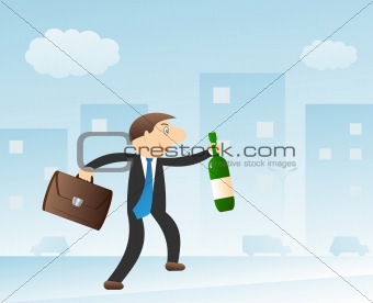 man with bottle in city