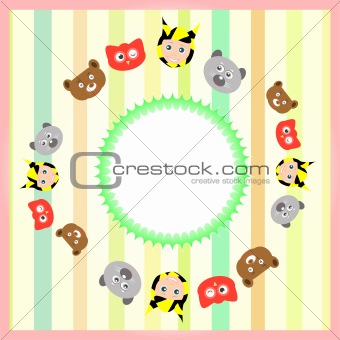 set cute cartoon animal background with vintage circle