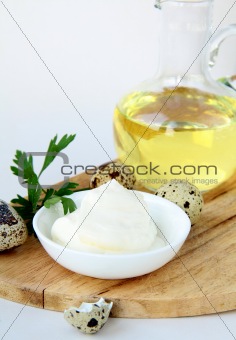Mayonnaise with ingredients, quail  eggs  and olive oil