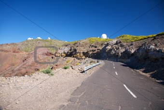 rural road and observatories at La Palma
