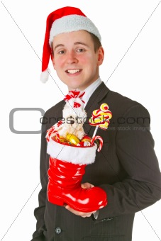 Business man with a Christmas Stocking