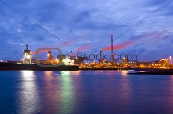 Steel plant at night