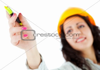 pointing marker woman hardhat