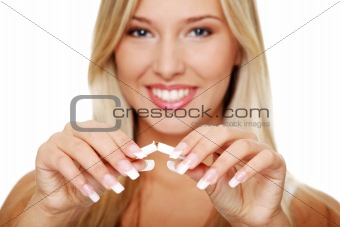 Young woman quitting smoking 