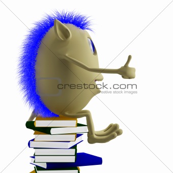 3D puppet sitting on books
