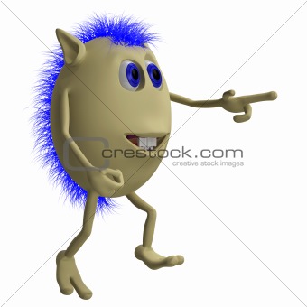 3D puppet with blue hairs moving somewere