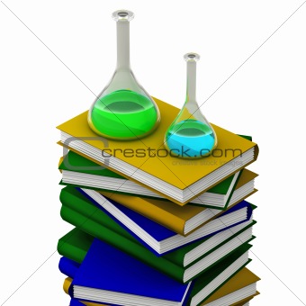Two different chemistry test tubes on books