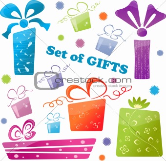 Set of colorful gifts (icons), vector illustration