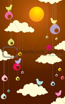 Illustration of birds in the clouds