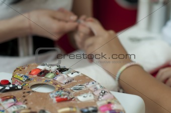 Placing nails. Manicure