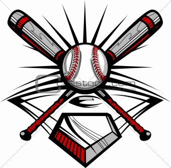 Baseball or Softball Crossed Bats with Ball Vector Image Template
