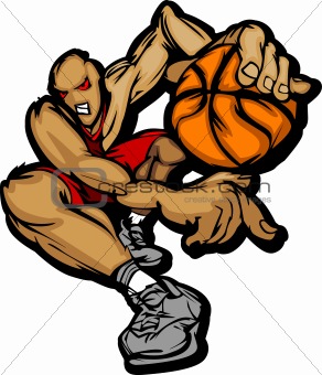 Basketball Player Cartoon Dribbling Basketball Vector Illustration