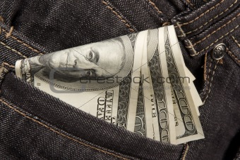 denim jean pocket with money