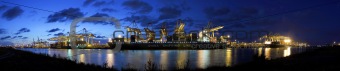 Container harbor during twilight