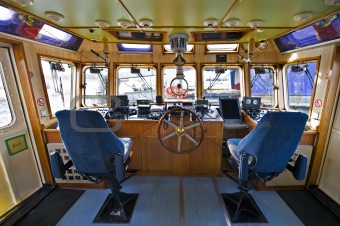 The wheelhouse of a fire boat