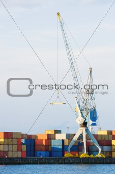 Large Cargo Crane and Containers at Seaport
