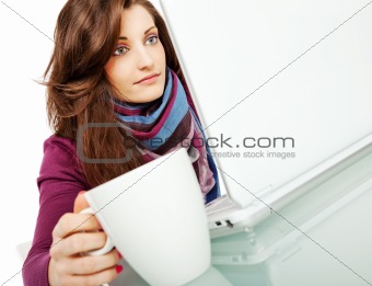 beautiful girl laptop cup