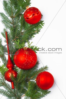 Christmas decoration - red balls and pine needles