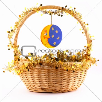 wooden moon attached to the basket