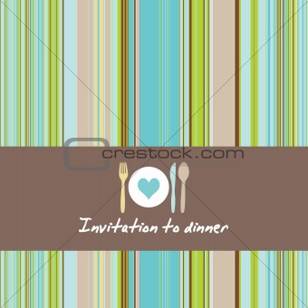 Dinner invitationcard with cutlery and stripes