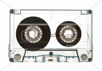 Transparent old audio cassette isolated on white