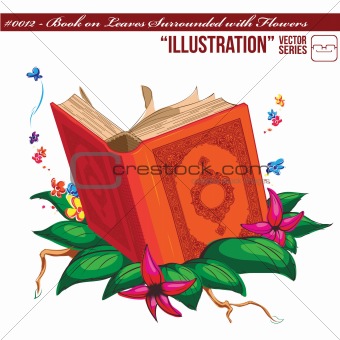 Illustration #0012 - Book on Leaves Surrounded with Flowers
