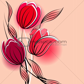 Pastel background with stylized tulips